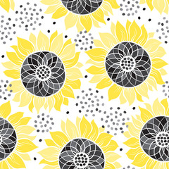 Sunflowers. Seamless vector pattern  on a white background.