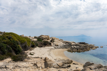 Beautiful scenery by the sea in Vourvourou, Chalkidiki, Greece 