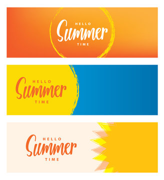 Hello summer time heading 3 design for banner or poster. Summer event concept. Vector illustration.
