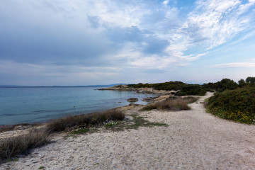 Beautiful scenery by the sea in Vourvourou, Chalkidiki, Greece 