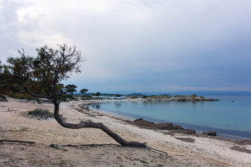 Beautiful scenery by the sea in Vourvourou, Chalkidiki, Greece 