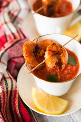 Gaspacho soup with grilled shrimps