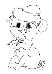 Piglet. Vector contour. Cute New Year character.