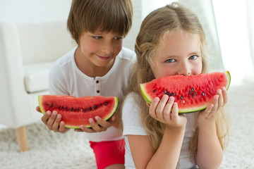 Children with watermelon 