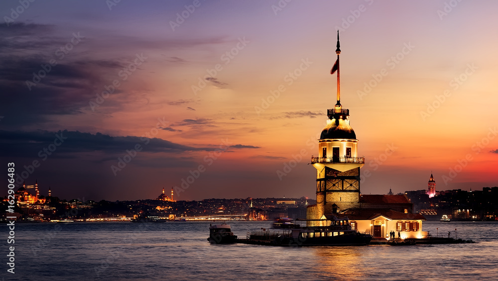 Sticker maiden tower at sunset