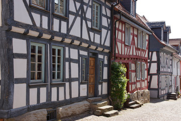 Fototapeta na wymiar Fachwerkhäuser in der Kreuzgasse in Idstein, Hessen