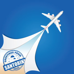 airplane with santorini grunge rubber illustration