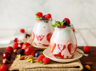 Layered berry and chia seeds smoothie