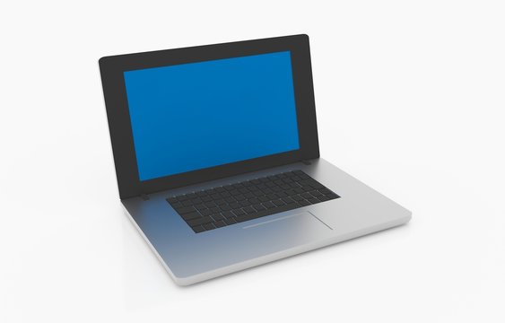 modern laptop blue screen 3d rendering metallic version