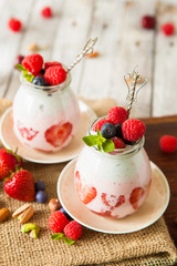 Layered berry and chia seeds smoothie