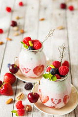 Layered berry and chia seeds smoothie