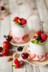 Layered berry and chia seeds smoothie