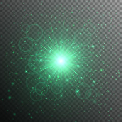 Bright star with a green light effect on a translucent background
