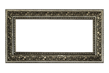 Vintage silver wood picture frame isolated on white background