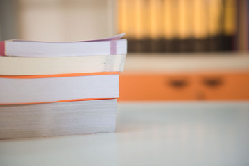 Closeup the book on table in library .