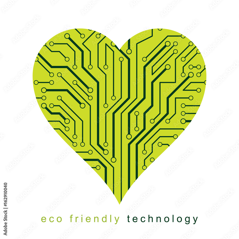Poster vector illustration of heart created with wireframe and lines connected. environment protection meta