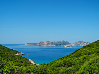 Beautiful summer view of the Mediterranean seashore. The Lycian Way trekking near Kas, Turkey.