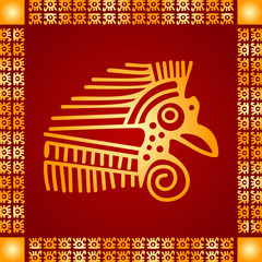 Fototapeta premium Golden symbolic vector ornaments of American native Indians, Aztec and Maya