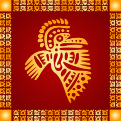 Golden symbolic vector ornaments of American native Indians, Aztec and Maya