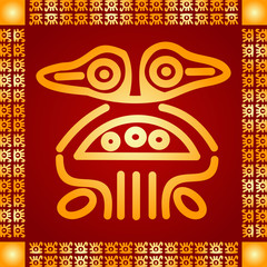 Golden symbolic vector ornaments of American native Indians, Aztec and Maya