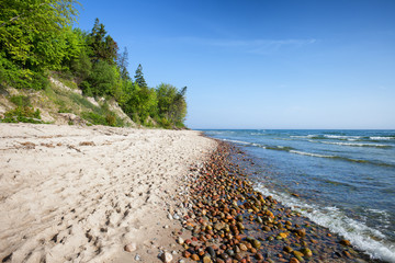 Rozewie  Sand and Pebble Beach on Baltic Sea in Poland