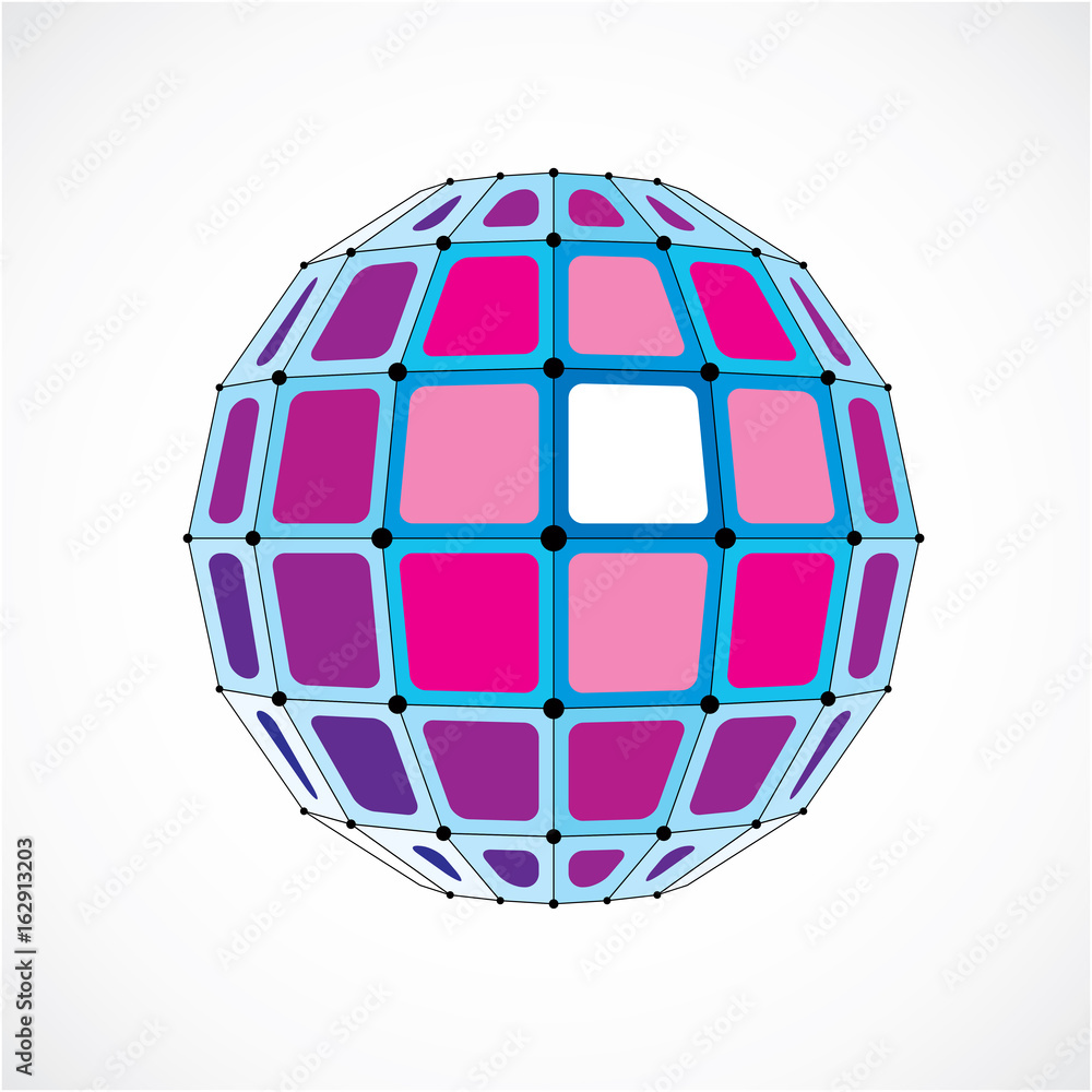 Poster abstract 3d faceted figure with connected black lines and dots. vector low poly purple design elemen