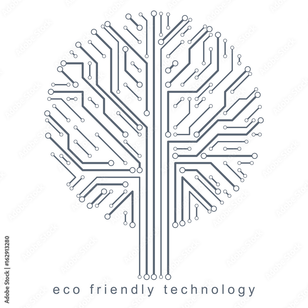 Aufkleber vector illustration of tree created with wireframe and lines connected as branches. eco friendly tec