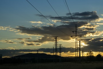 Sunset on the road with cars and traffic. Slovakia