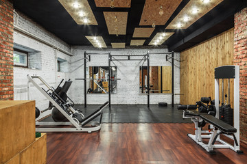 Interior view of a gym with equipment.