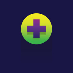 green circle plus icon. Website icon. Vector Tool. button. symbol. object. on blue background