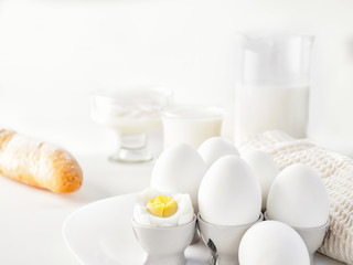 Still life air white protein breakfast