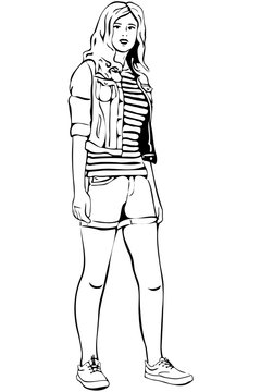 vector sketch of a beautiful blonde in shorts
