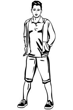 vector sketch of a young man in short pants