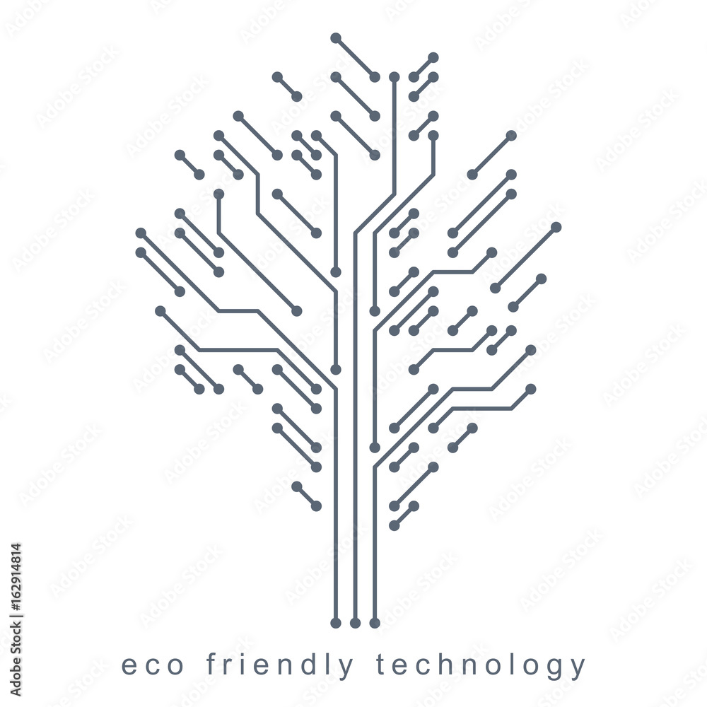 Poster vector illustration of tree created with wireframe and lines connected as branches. eco friendly tec