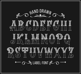 Hand drawn letters. Vector alphabet in Victorian style