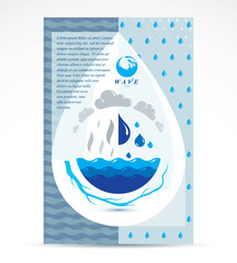 Water treatment company advertising flyer. Global water circulation conceptual design, blue planet.