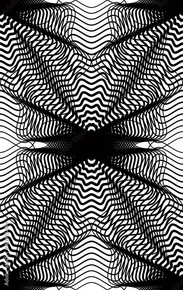 Poster vector monochrome stripy illusive endless pattern, art continuous geometric background with graphic 