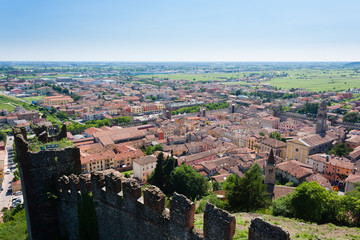 Soave town aerial view.Italian landscape