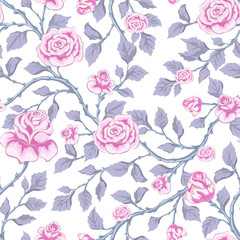 Floral seamless pattern with decorative garden roses. Vector hand drawn background.