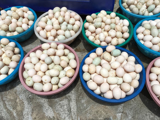 Duck eggs on basket, Market Thailand