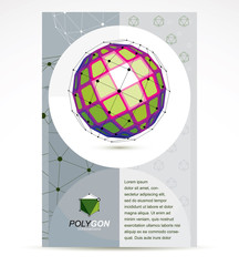 Digital technologies company advertising flyer. Abstract vector 3d geometric colorful low poly object.