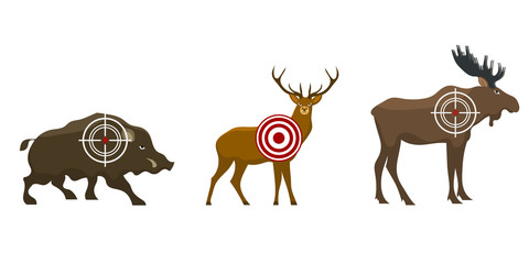 Set of a hunter target. Wild animals - victim. Vector illustration.