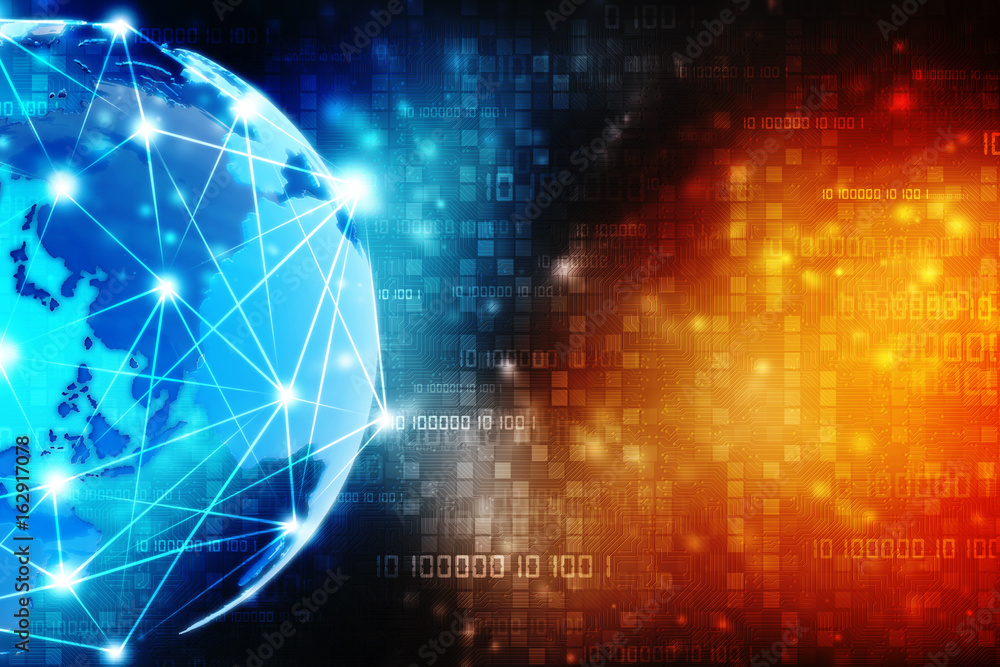 Poster globe internet connecting, digital abstract technology background, 3d rendering