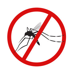 mosquito warning sign, isolated insect on white background, vector illustration