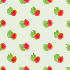 Seamless background image colorful watercolor texture tropical fruit guava