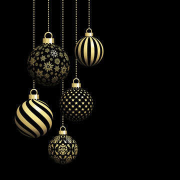 5 Hanging Christmas Balls black/gold