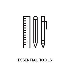 Essential tools vector icon, ruler, pencil, pen symbol. Modern, simple flat vector illustration for web site or mobile app
