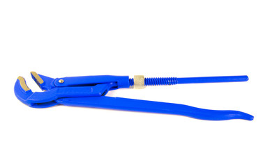 Blue gas wrench isolated white background