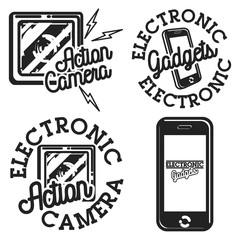 Color vintage electronic gadgets emblems