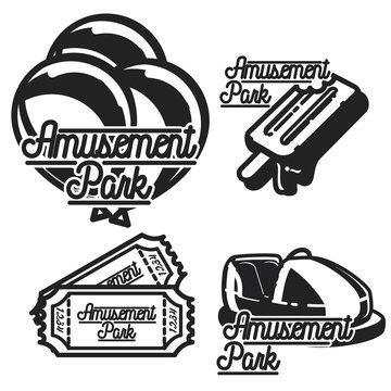 Color vintage Amusement park emblems.